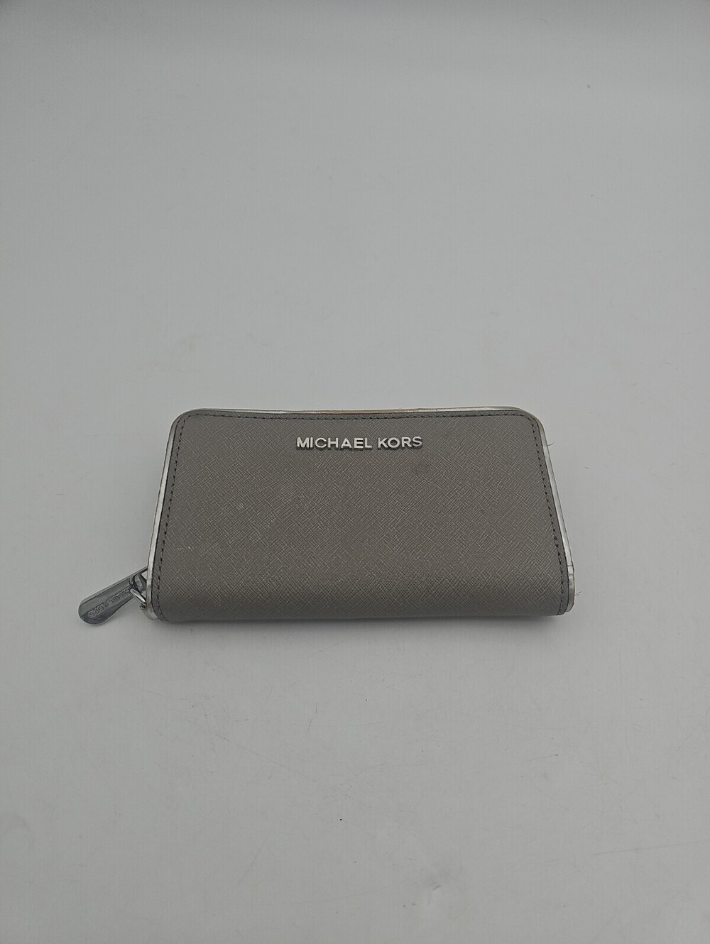 Michael Kors Jet Set Travel Saffiano Leather Zip Around Wristlet Wallet Gray
